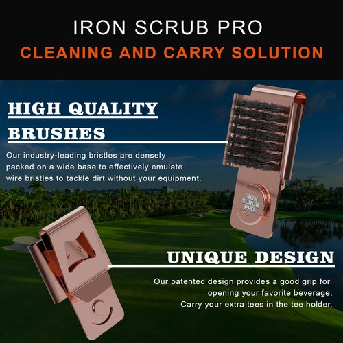 Iron Scrub Pro Golf Club Cleaner with Tee Holder, Ball Marker, Magnet, Clip, Chrome
