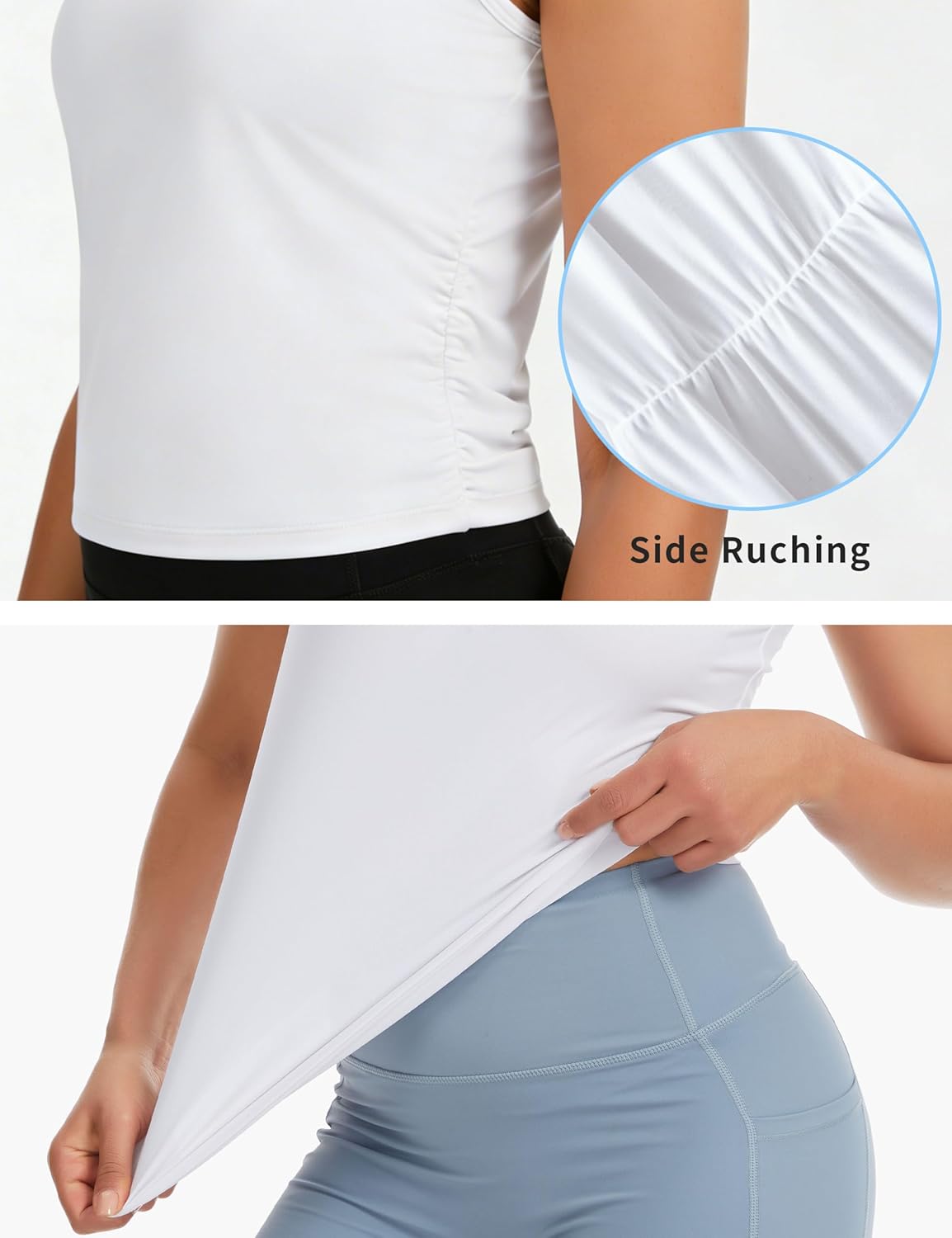 The Gym People Women's Slim Fit Ruched Tank Top - Breathable Soft Yoga & Running Shirt