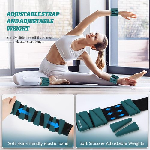 BECOJADDE Ankle Weights - Adjustable Set of 2 (1 lb/2 lb/3 lb) for Pilates, Running, Yoga & Workouts