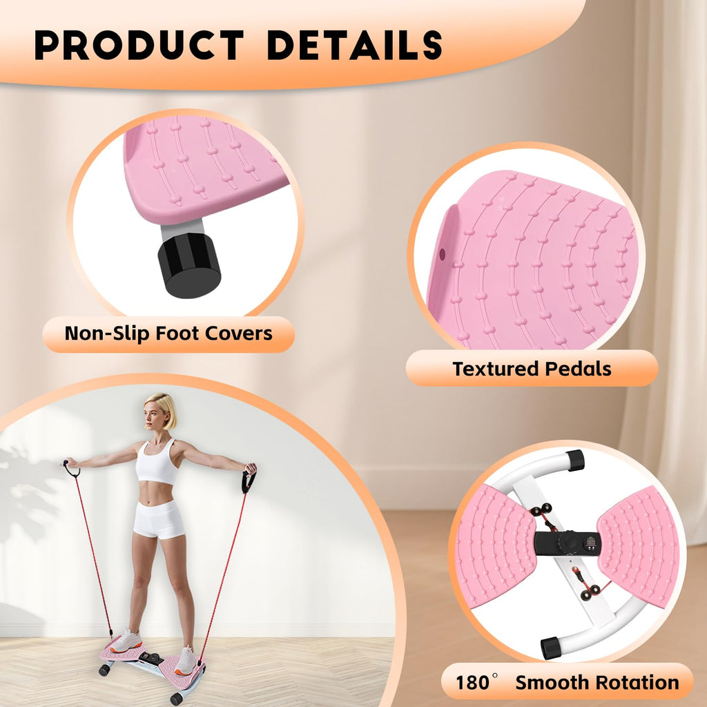 Waist Twister Machine Exercise, Home Ab Twister Board Fitness Tool Capacity 265lbS with Resistance Loop, Anti-Slip Twist Workout Equipment with Smart Digital Monitor for Women and Men Belly Fat Burn
