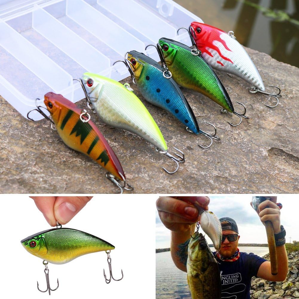 Sougayilang Fishing Lures - Life-Like Minnow VIB Hard Bait with Treble Hook | Perfect for Bass, Trout, Walleye
