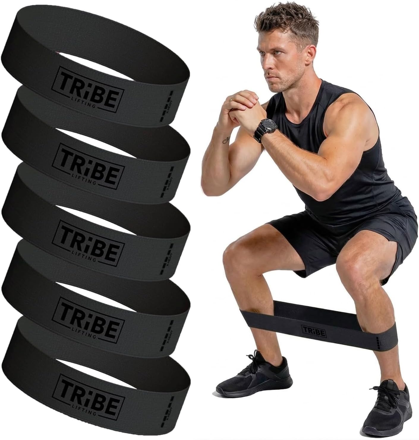 Tribe Lifting Fabric Resistance Bands - 5-Piece Set for Legs & Glutes | Durable Workout Bands for All Fitness Levels