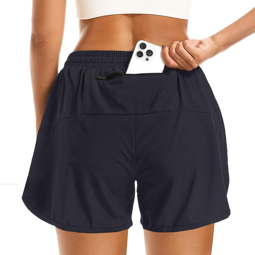 Skiennix Women's 2-in-1 High-Waisted Athletic Running Shorts - Comfy Liner & Zipper Pockets