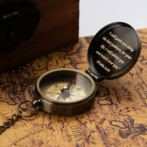 God's Guide Compass - Inspirational Trust in The Lord Gift | Wooden Box for Men & Boys Baptism or Graduation