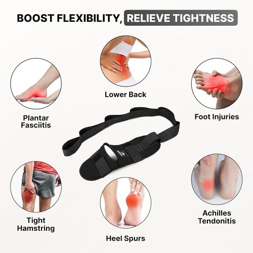 DMoose Fitness Foot & Calf Stretcher - Adjustable Padded Strap for Plantar Fasciitis Relief | Yoga Leg Stretching Tool