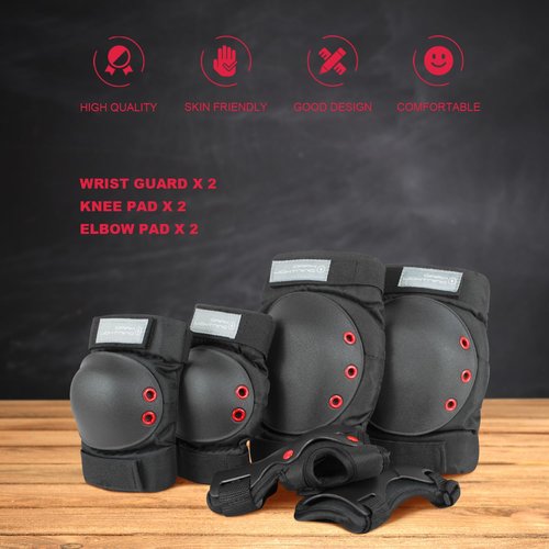 Dark Lightning Kids/Junior/Youth Knee Pads Elbow Pads Wrist Guards 3 in 1 Protective Gear, for Skateboard,Roller Skate,Inline,Cycling,MTB Bike,Scooter(PolarNight Black,M)