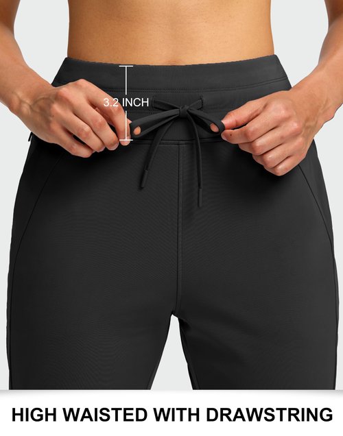 Soothfeel Women's Fleece Lined Joggers Water Resistant High Waisted Sweatpants Winter Warm Thermal Running Hiking Pant Pocket （Black XXL）