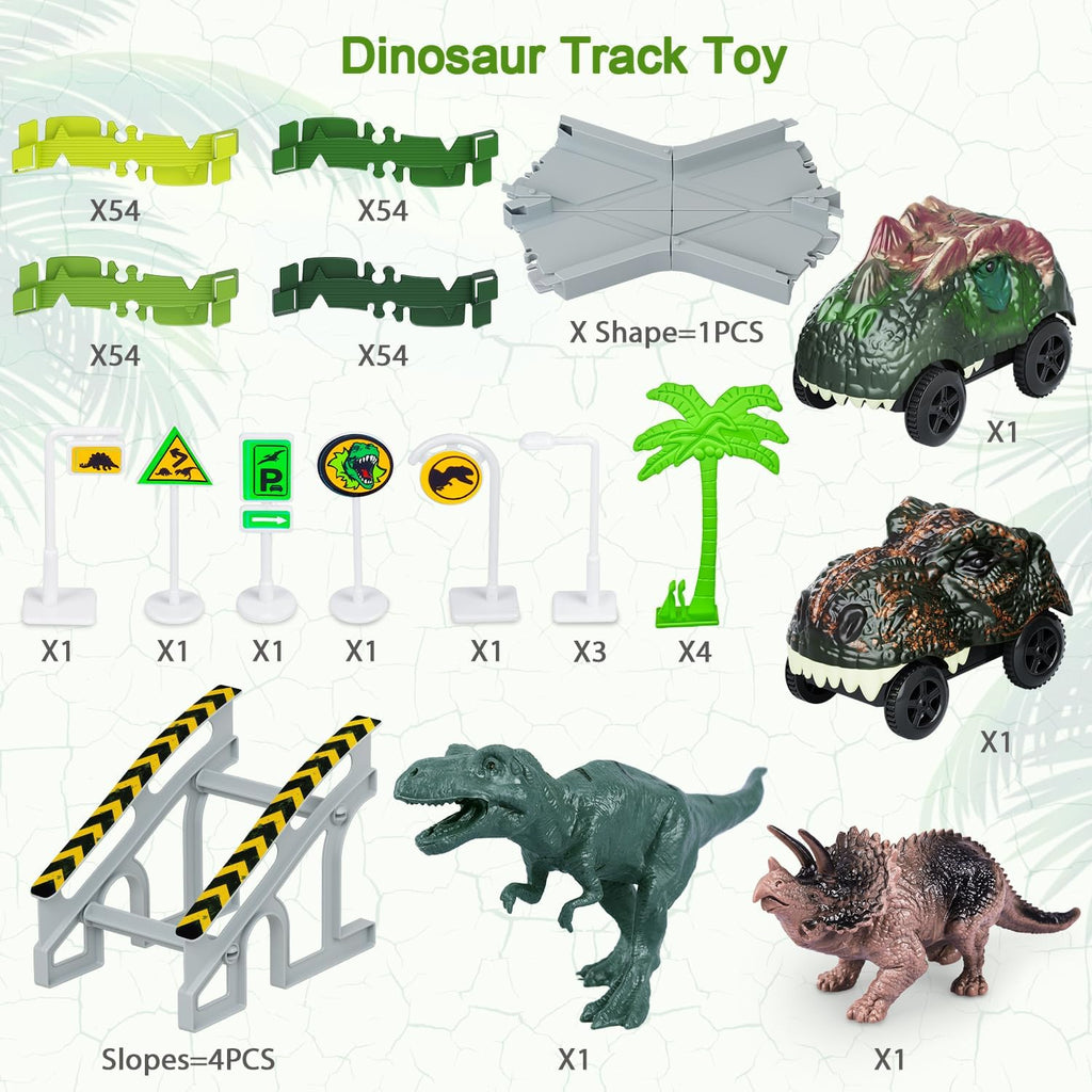 Skiennix Dinosaur Toys - Flexible Track Playset with 2 Cool Dinosaur Cars | Perfect Gift for Kids Ages 3-6