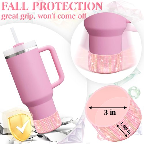 Shining Diamond Silicone Boot for Stanley Cup 40/30/20 oz, Made for HydroJug Traveler 40/32 oz & Simple Modern 40/30 oz, for Owala Tumbler 40 oz, Bottom Protector for Stanley Cup Accessories, Pink
