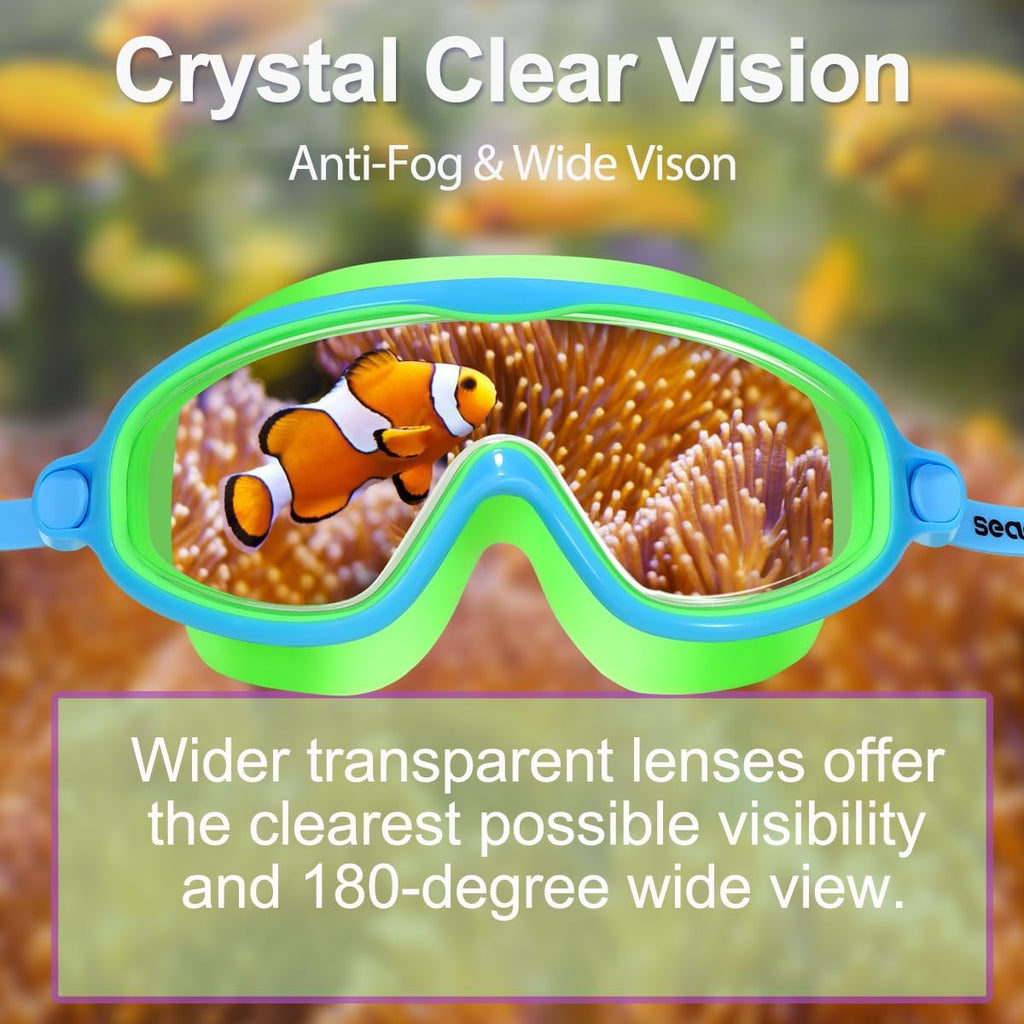 Seago Swim Goggles - Anti-Fog & UV Protection - Wide View for Kids Ages 3-14 | 2 Pack