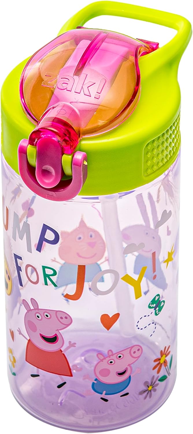 Zak Designs Peppa Pig Kids Water Bottle - 16oz Durable Plastic with Straw & Leak-Proof Design