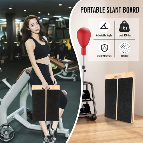 Adjustable Slant Board for Calf Stretching - Portable Wooden Incline Board for Physical Therapy, Squats & Pilates - Calf Stretcher for Ankle, Heel & Leg Support