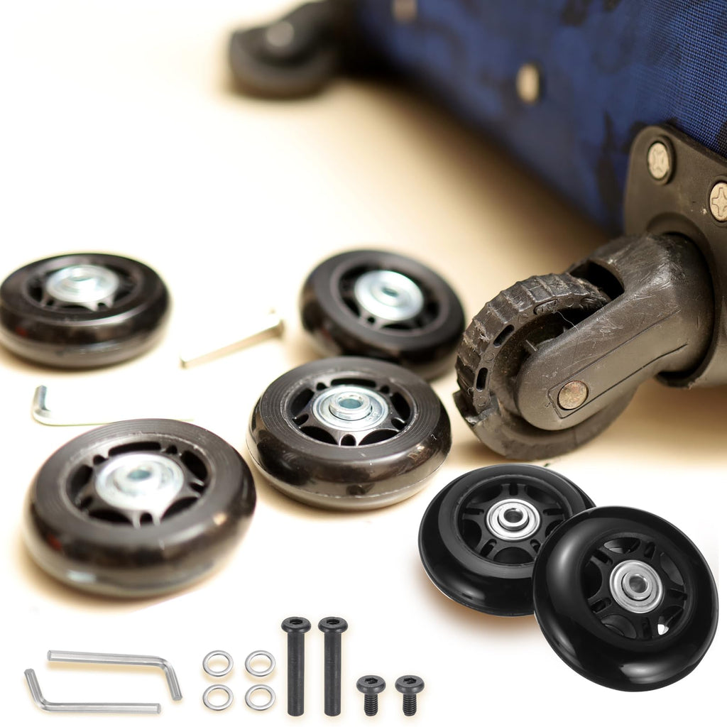 uxcell Set of 1 Luggage Wheels Replacement 75 x 24 mm/3" x 0.9" Rubber Swivel Caster Bearing Wheels Repair Kits for Suitcase Inline Outdoor Skate,Black