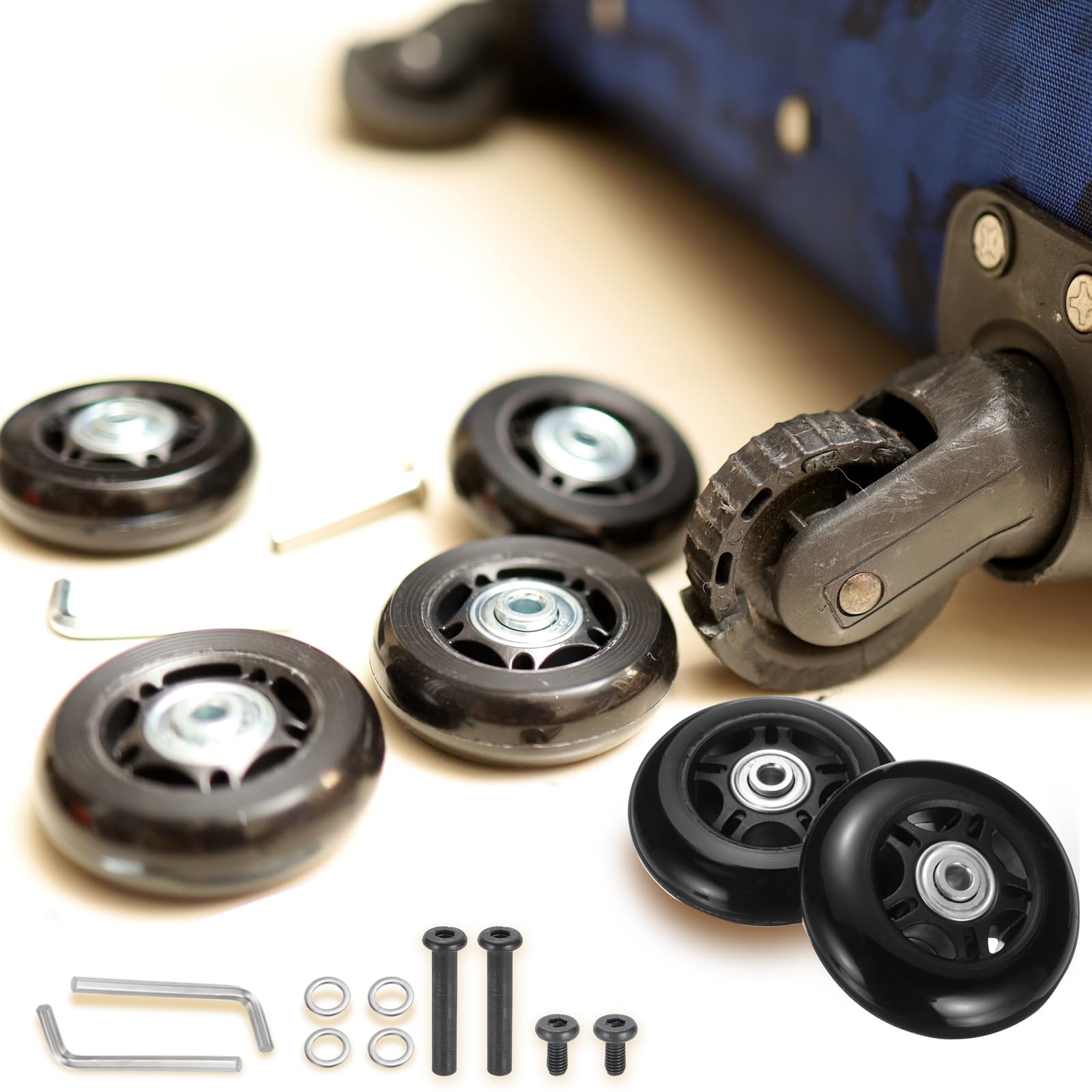 uxcell Set of 1 Luggage Wheels Replacement 75 x 24 mm/3" x 0.9" Rubber Swivel Caster Bearing Wheels Repair Kits for Suitcase Inline Outdoor Skate,Black