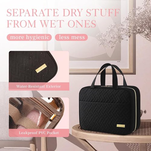 HOTOR Travel Toiletry Bag - Waterproof Hanging Organizer for Men & Women | Medium Size, Black