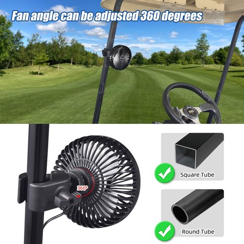 WEKANI Golf Cart Fans for Golf Cart Accessories,3-speed Settings Fit EZGO Club Car Yamaha Models with Sturdy Clamp& Portable USB Input for Golf Cart,Office Desk and Stroller