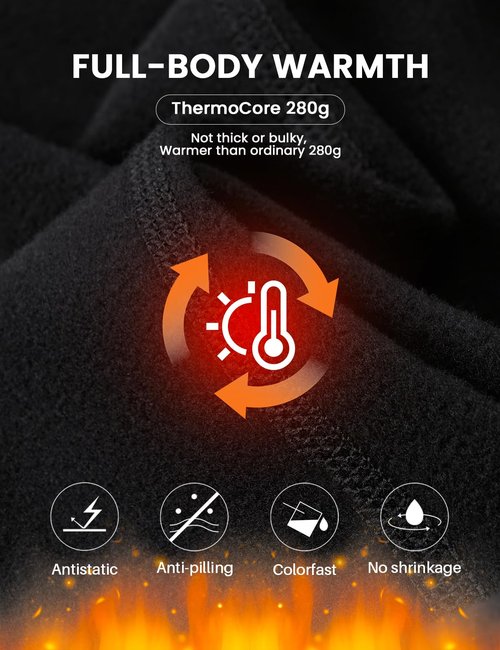 gagli Thermal Underwear for Men - Long Johns with Fleece Lined Winter Warm Base Layer Cold Weather Top Bottom for Hunting Running Skiing Gear,Black,L