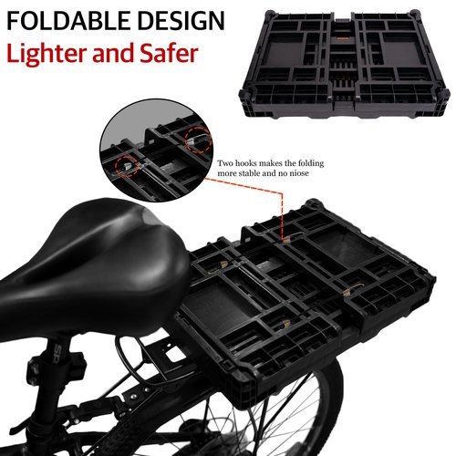 RidingRush Bike Basket Rear – Folding Large Capacity Bicycle Storage Basket with Waterproof Cover, Collapsible Bike Milk Crate for Shopping, Outings, and Pet Transport, Great for E-Bikes, Black