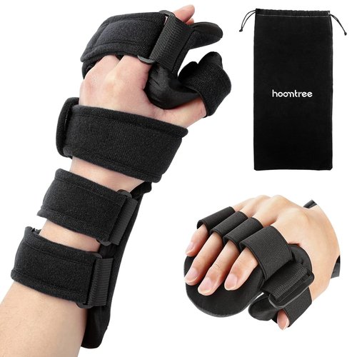 HOOMTREE Stroke Resting Hand Splint Right&Left Resting Hand Splint with Finger Separator Functional Night Immobilizer Wrist Finger Brace for Carpel Tunnel Pain,Sprain Fracture,Tendonitis (Left,Black)