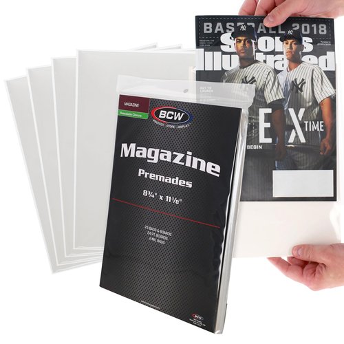 BCW Magazine Bags and Boards – (25 Pack) | Premade Resealable Magazine Protectors | Standard Size 8 ¾" x 11 ⅛" | Magazine Sleeves and Boards Pre-Loaded for Storage and Display