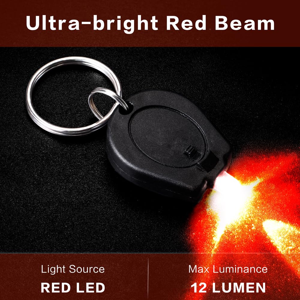 RaySoar 12 Pack Ultra Bright Red LED Keychain Flashlight, Red Keychain Flashlight for Night Observation