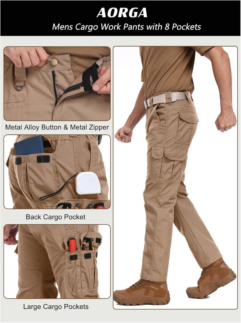 Skiennix Men's Tactical Cargo Pants - Water Resistant, Breathable, 8 Pockets, Elastic Waist