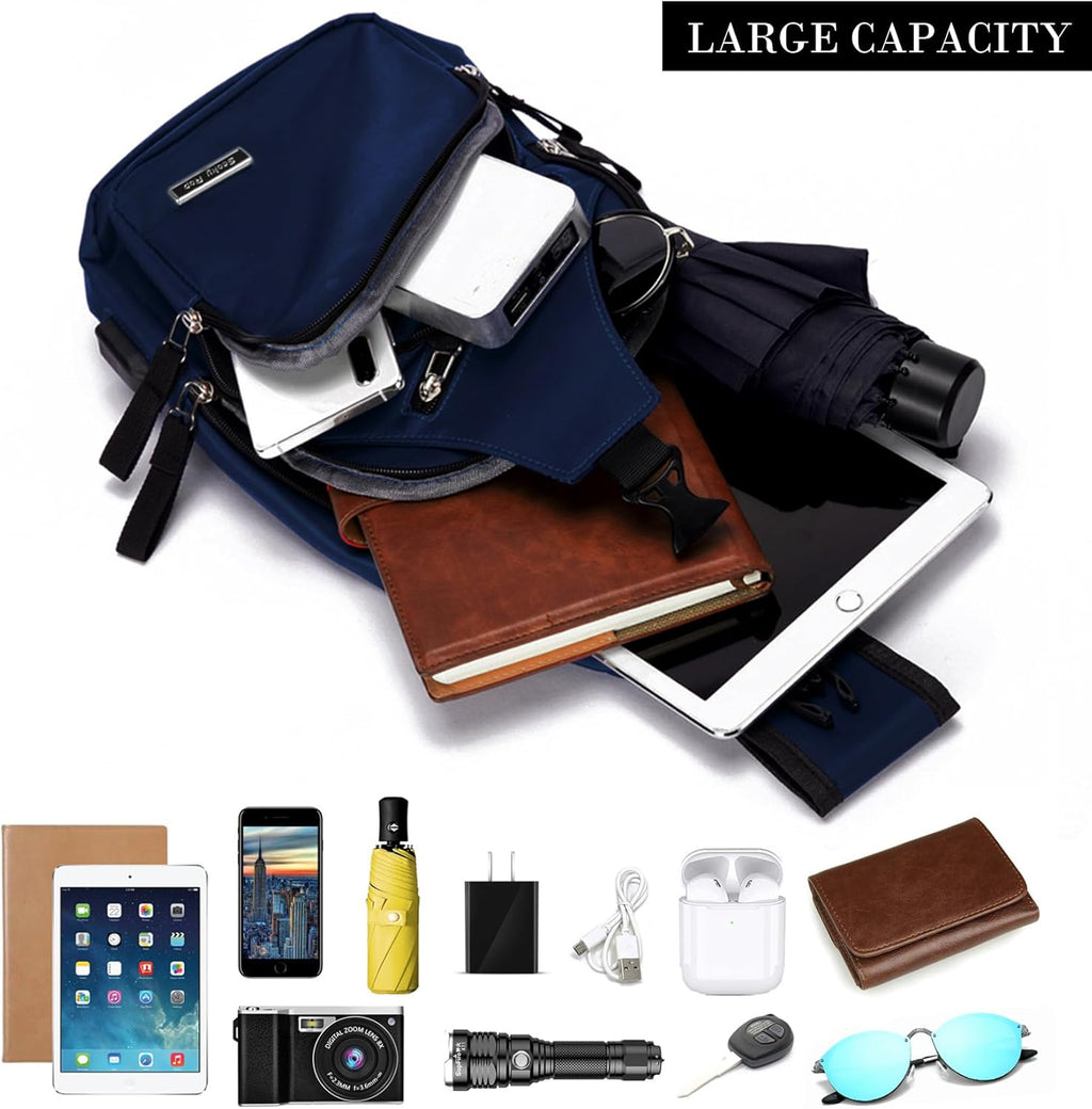 Seoky Rop Sling Backpack - Water-Resistant Nylon Crossbody Bag with USB Charging Port | Unisex Design