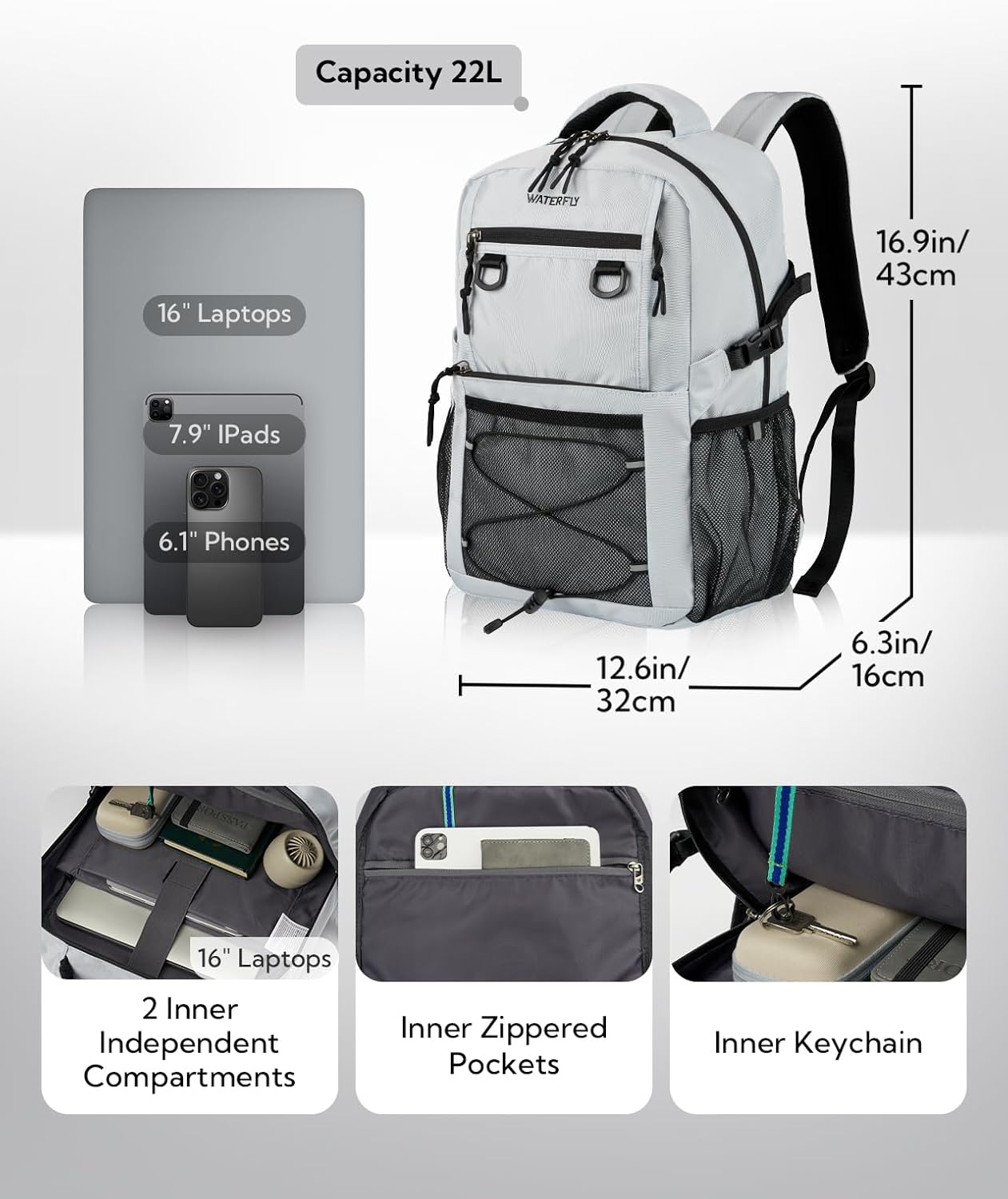 WATERFLY Lightweight 22L Travel Hiking Backpack - Versatile Outdoor Daypack for Men & Women