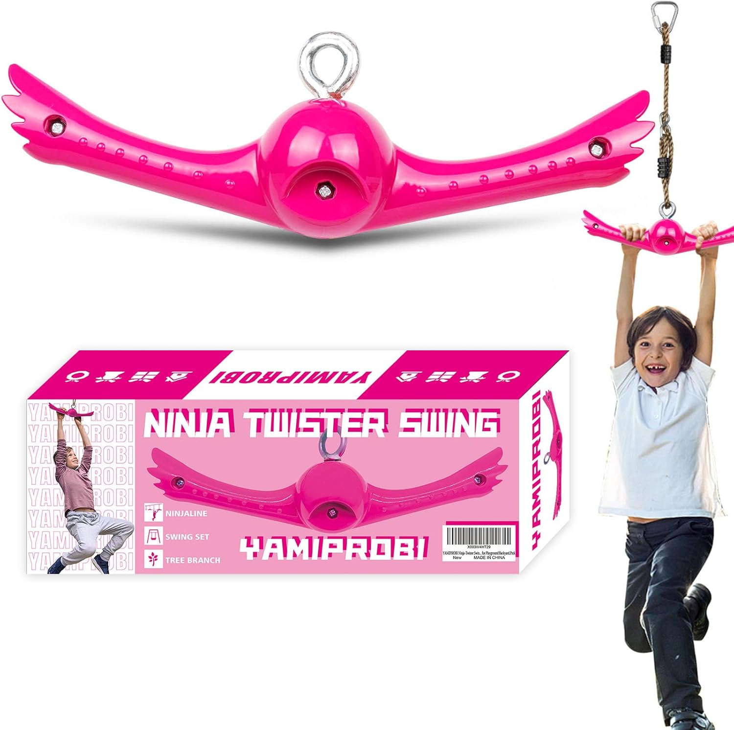 YAMIPROBI Ninja Twister Swing Set - 360° Handle for Twist & Spin Fun | Kids Ninja Warrior Accessories - Pink