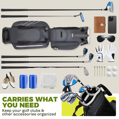 Lightweight Golf Stand Bag with Top Handle, 3-Way Divider, Holds Up to 8 Clubs – Compact Carry Bag with Dual Straps, Ball Holder & Multiple Pockets for Driving Range & Par 3 Courses(Charcoal Gray)