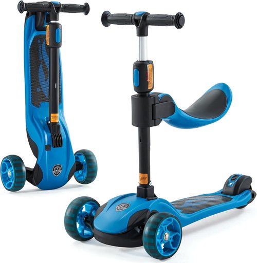 GLAMUP Kids Scooter - 2-in-1 Folding Kick Scooter with Adjustable Height & Safety Lock | 3-Wheel Design for Ages 3-14