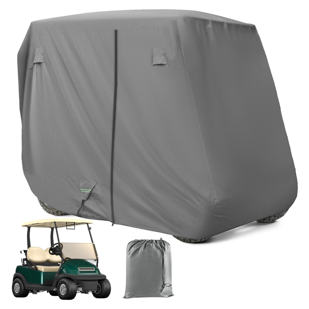 Universal Golf Cart Cover, 420D Waterproof Windproof Golf Cart Cover with Storage Bag, Suitable for Most 2/4 Passenger EZGO, Yamaha, Club Car Golf Carts, Grey