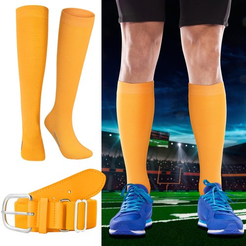 Haysandy Baseball or Softball Sock and Belt Combo Set 3 Football Baseball Socks with Softball Belt for Youth Boys Kids(X-Small,Gold)