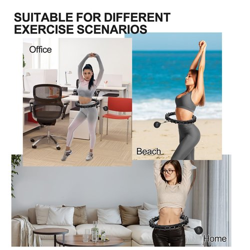 HCOIW Plus Size Silent Weighted Hula Infinity Fitness Detachable Hoops 65-Inch 32 Knot, Smart Noiseless Infinity Hula for Women, 2-in-1 Waist and Abdominal Home Workout Equipment, Black