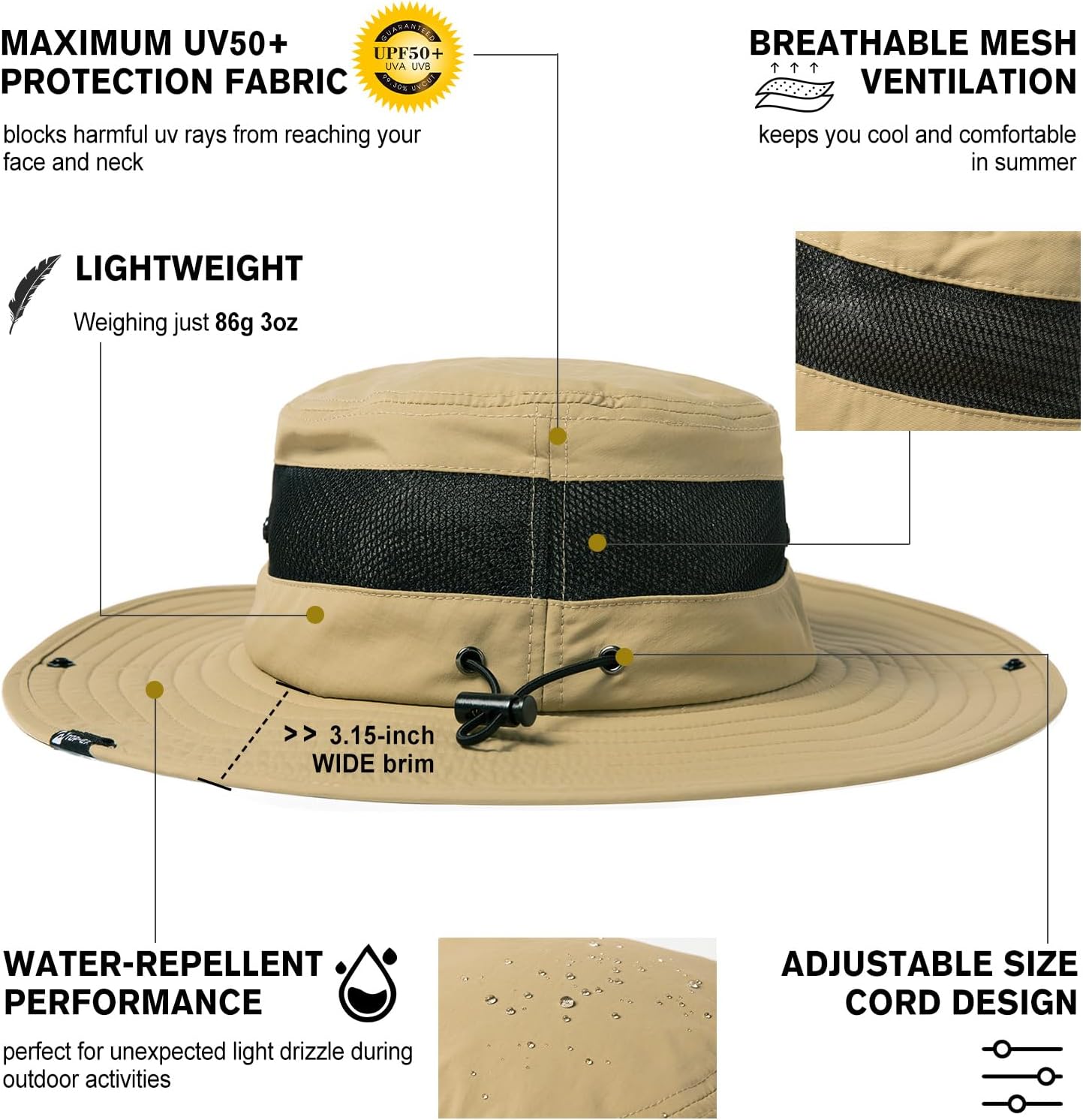 Skiennix Waterproof Golf Bucket Hat - UPF50+ Sun Protection | Oversized XL XXL for Big Heads