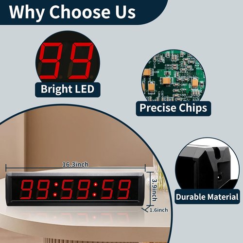 Large Digital Wall Clock by [Brand Name] - Remote Control LED Timer with 12/24 Hour Format | Red, 16.3" x 3.9"