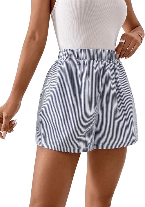 Floerns Women's High Waist Striped Casual Shorts - Elastic Wide Leg Design for Comfort