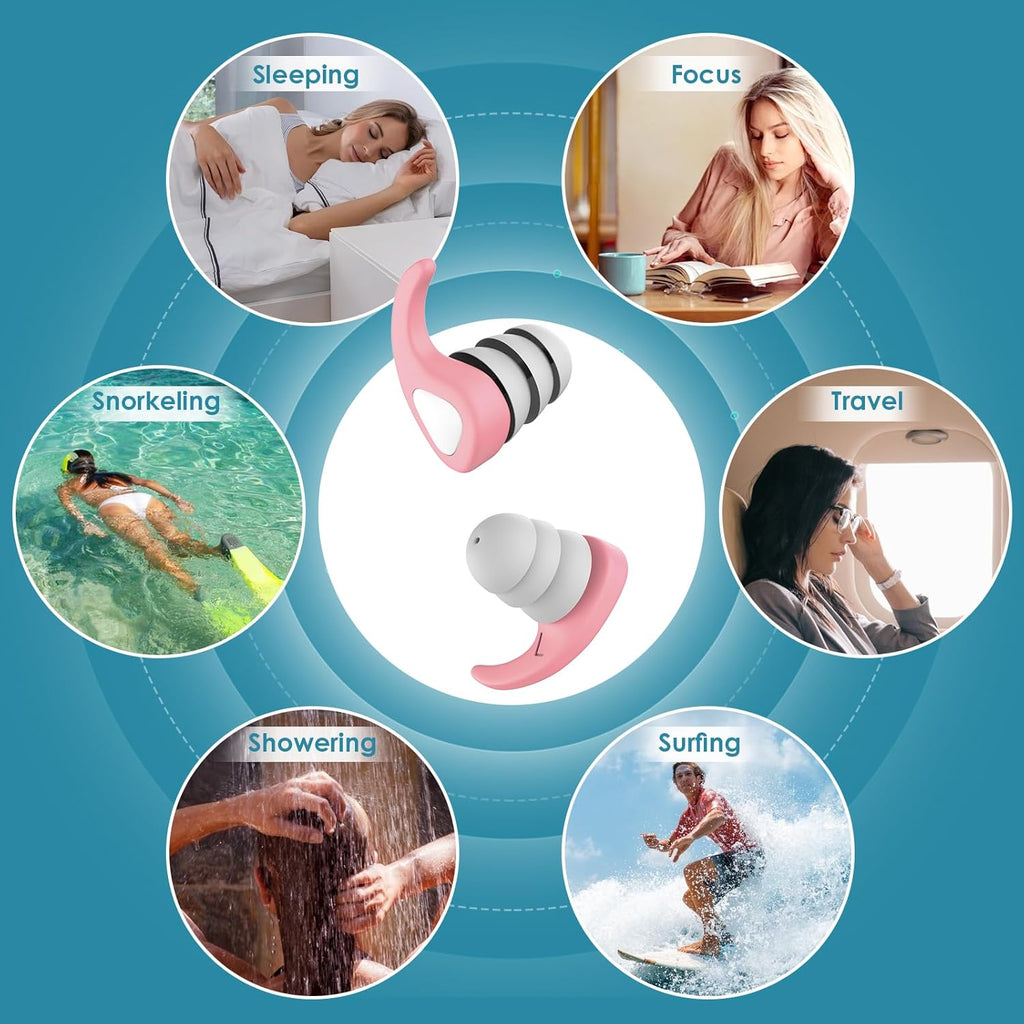 Swimming Ear Plugs, 3 Pairs Waterproof Reusable Silicone Swim Ear Plugs for Swimmers Pool Bath Showering Surfing Kayaking (Adults & Teens 14+)