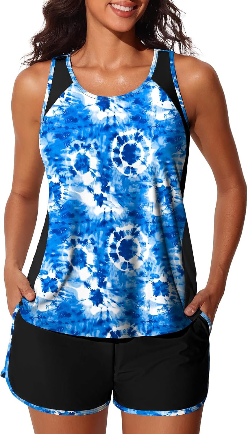 Summer Mae Tankini Swimsuit - Tummy Control Two-Piece with Sporty Pockets & Swim Shorts