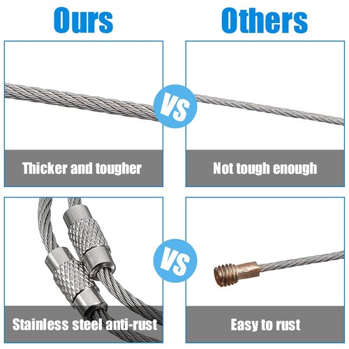 Shimeyao 120 Pcs Wire Keychain Cable Metal Wire Cable Key Ring 6 Inch Stainless Steel Loop Luggage Tag for Outdoor Hiking(120 Pcs,6 Inch)