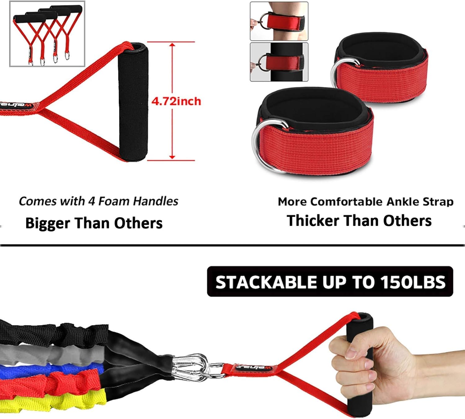 Supalak Resistance Bands Set - 15 Pieces of Durable Elastic Bands (20lbs to 40lbs) with Anti-Snap Sleeves