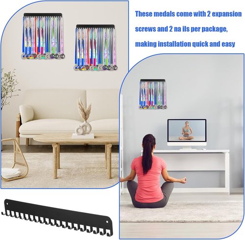 Medal Hanger Display by 4 Pack | 16-Inch Wall Holder for Marathon, Gymnastics & Soccer Awards - 20 Hooks