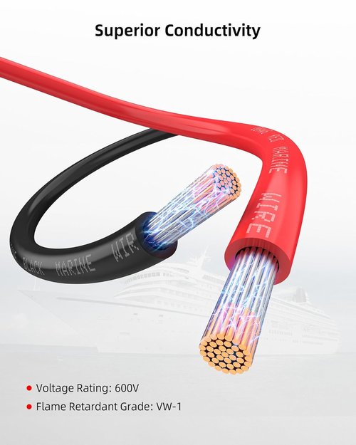 NAOEVO 16 Gauge Marine Wire - Tinned Copper PVC Electrical Cable | IP68 Waterproof, Corrosion-Resistant, 60 ft Total (30 ft Black + 30 ft Red)