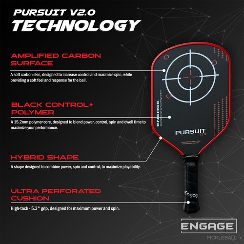 Engage Pursuit V2.0 Pickleball Paddle | Amplified Carbon Surface | Hybrid - Crimson Red (Crimson Red)