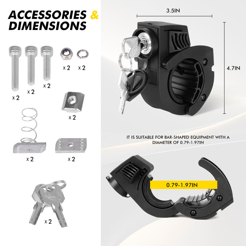 Shovel Holder Rubber Grip Mount Kit with Lock – Fits 0.79"-1.97" Tool Handles, Quick-Release for Off-Road Vehicles, Roof Racks, Molle Panels, SUVs, Trucks, UTVs, ATVs – Heavy-Duty, Anti-Theft Design
