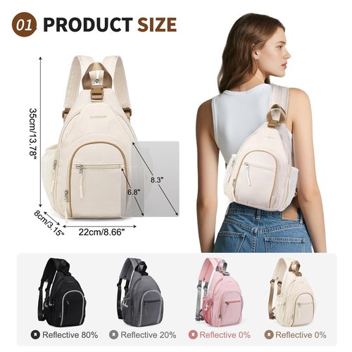 SUIKIHUM Crossbody Sling Bag with Water Bottle Holder, 8.3" Convertible Small Backpack Anti Theft Daypack, Chest Fanny Pack for Men Women, Beige