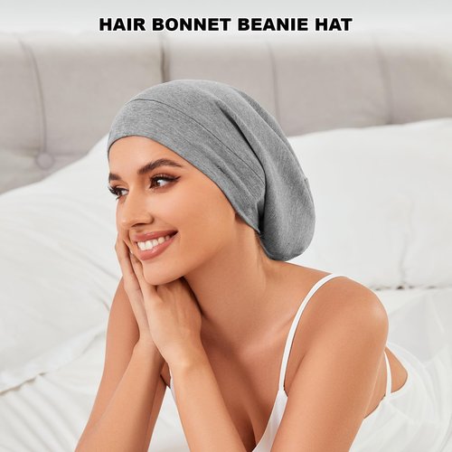 4Pcs Silk Satin Lined Sleep Cap Bonnets for Women Men, Adjustable Satin Bonnet for Sleeping Hair Wrap Slouchy Beanie Hat for Curly Hair and Braids
