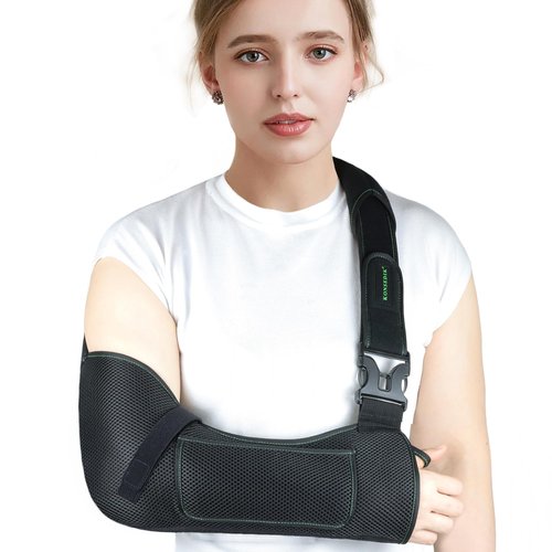 KONSEDIK Arm Shoulder Sling,Breathable Medical Sling with Shoulder Pad,support for Women and Men Rotator Cuff Injury,Left or Right Arm,Elbow,Clavicle Fracture Post-Surgery(Black,Medium)