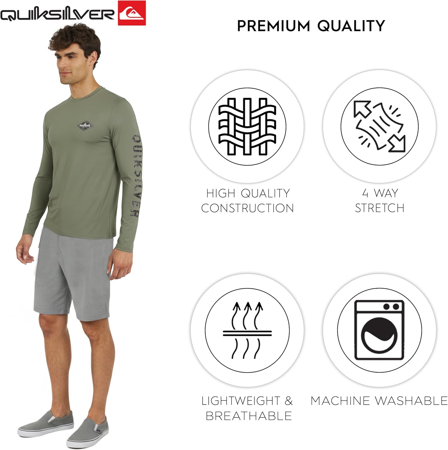 Quiksilver Men's Long Sleeve Rash Guard Shirt - UPF 50 Sun Protection | Regular Fit (S-XXL)