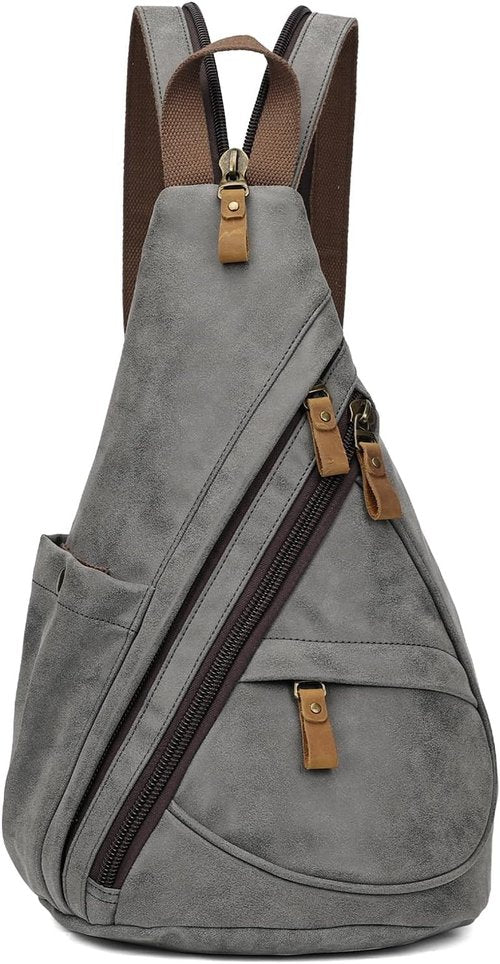 KL928 PU Leather Sling Bag - Stylish Small Crossbody Backpack for Men & Women | Dark Grey